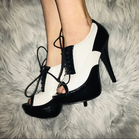 Charlotte Russe Shoes - Black and White Wing Zoot Tuxedo Heels Stilettos